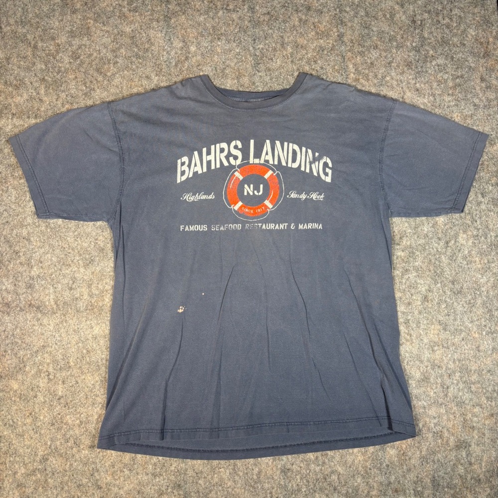 Comfort Colors Bahrs Landing T-Shirt Mens XXL Blue Good NJ Seafood Marina 6155